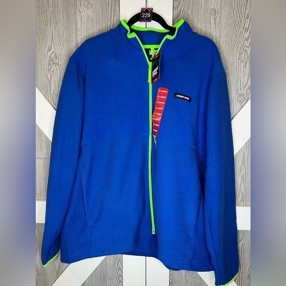 229. NWT Land's End Long Sleeve Full Zip Grid Fleece Jacket (Classic Cobalt, XL)